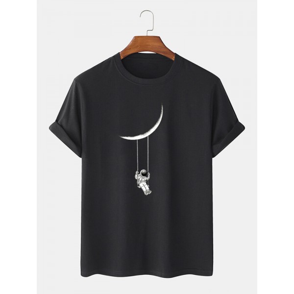 Cute Cartoon Astronaut Print Short Sleeve 100*Cotton Breathable T-Shirts 
