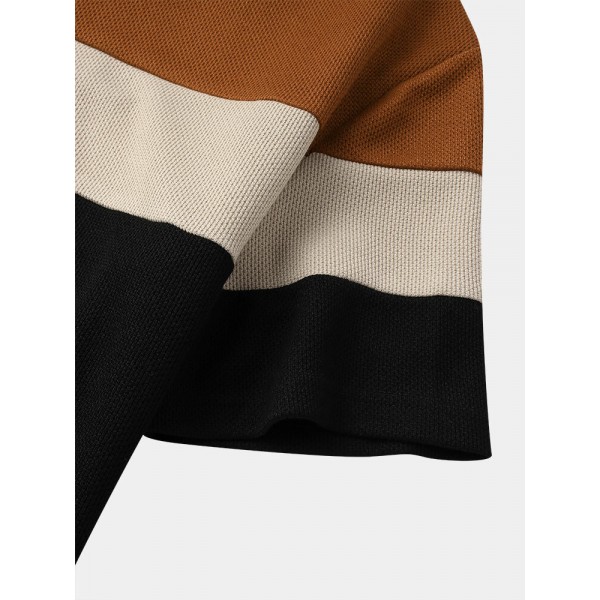 Mens Veins Patchwork Plain Color Crew Neck T-Shirts 
