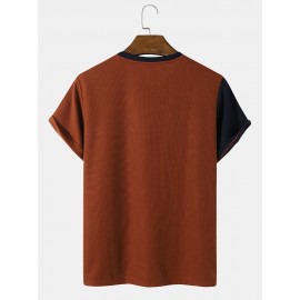 Mens Color Block Veins Crew Neck Casual T-Shirts