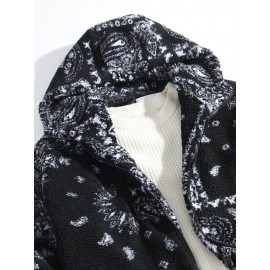 Mens Baroque Print Warm Sherpa Ethnic Style Hooded Jacket With Pocket
