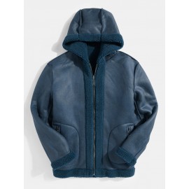 Mens Warm Fluffy Zipper Reversible Polar Fleece Pocket Long SLeeve Jacket