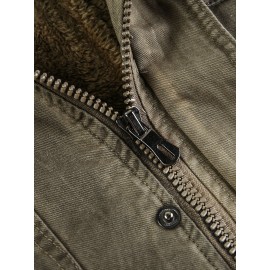 Mens Hooded Multi Pocket Drawstring Waist Thick Warm Vintage Jacket Coats