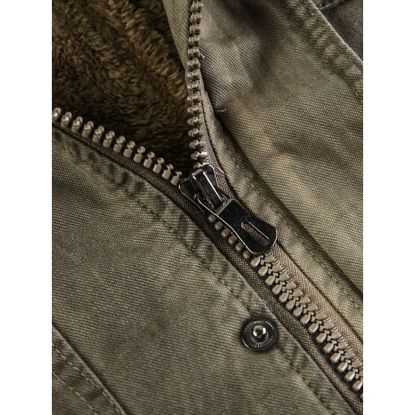 Mens Hooded Multi Pocket Drawstring Waist Thick Warm Vintage Jacket Coats 
