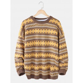 Mens Graphics Knitted Warm Drop Shoulder Pullover Casual Sweaters