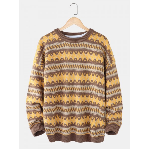Mens Graphics Knitted Warm Drop Shoulder Pullover Casual Sweaters