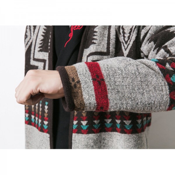 Mens Mid Long Ethnic Printing Pattern Chic Cardigans Coats 