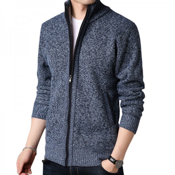 Mens Winter Casual Comfy Breathable Fleece Thicken Zipper Fly Long Sleeve Cardigans 
