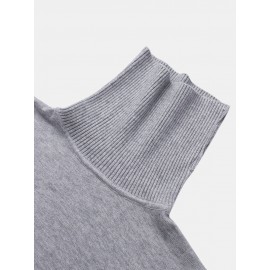 Mens Solid Color High Neck Cotton Knit Casual Long Sleeve Sweaters