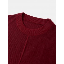 Mens Basic Solid Color Crew Neck Winter Casual Knitted Pullover Sweater