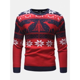 Mens Christmas Pattern Crew Neck Regular Fit Casual Knitted Sweater