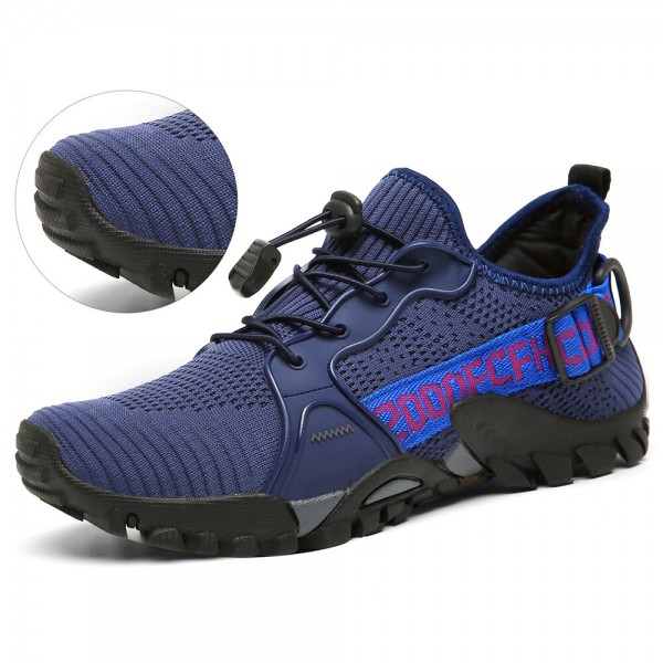 Men Outdoor Breatahble Knitted Fabric Comfy Non Slip Soft Easy Elastic Lace Up Sneakers 