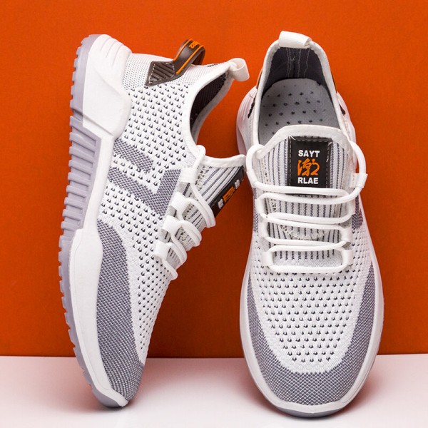 Men Knitted Fabric Breathable Non Slip Soft Sole Sport Casaul Running Shoes 