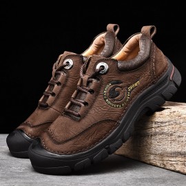 Men Genuine Leather Soft Sole Toe-Protected Lace-up Casual Hiking Shoes
