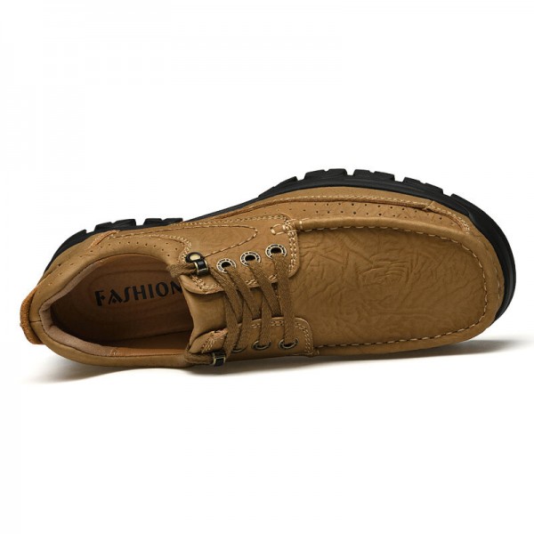 Men Genuine Leather Slip Resistant Soft Sole Lace-up Casual Shoes 